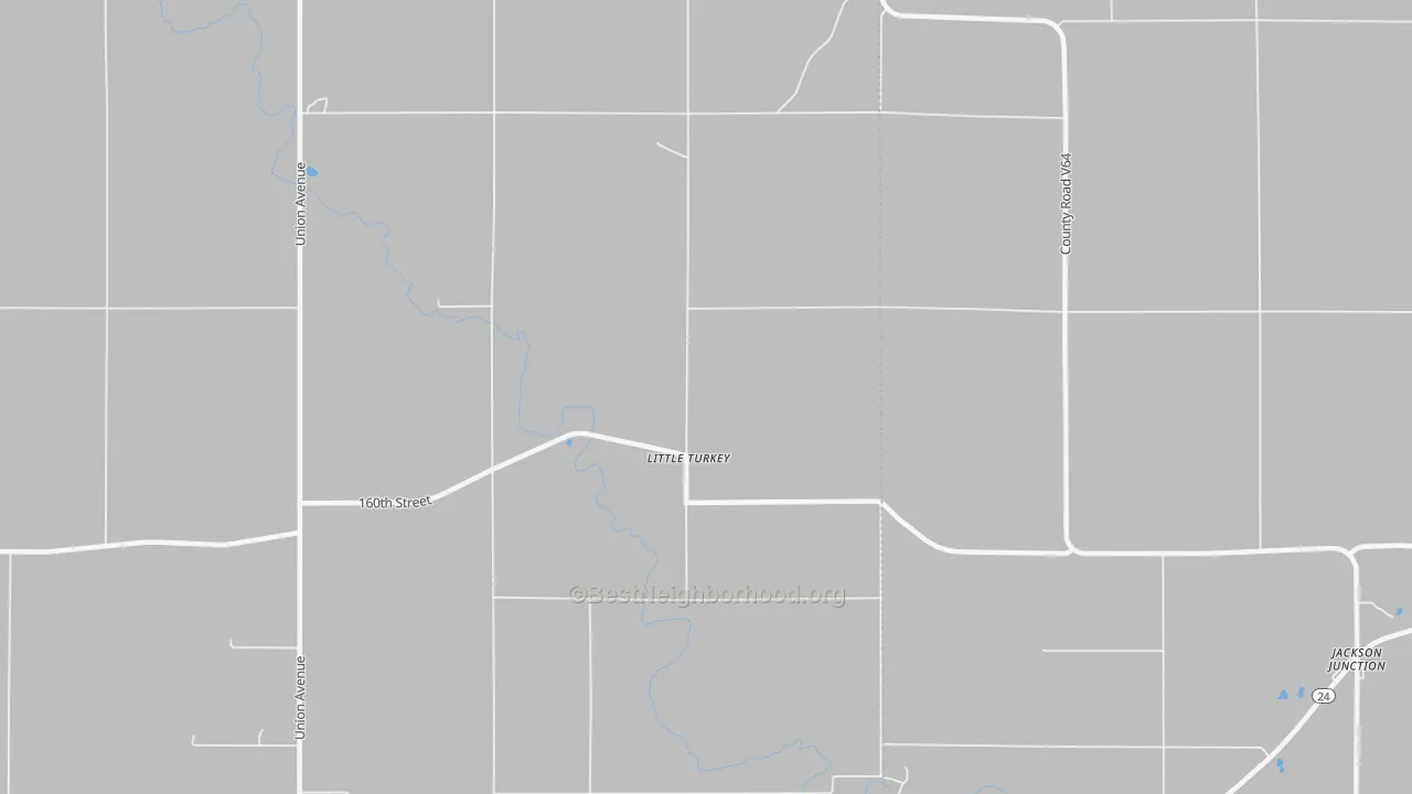 Walk Grade map of Little Turkey, IA, walkable areas in green and car-dependent areas in red