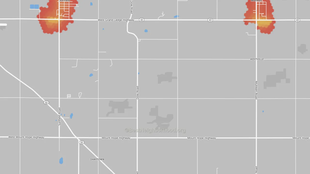 Walk Grade map of Little Venice, MI, walkable areas in green and car-dependent areas in red