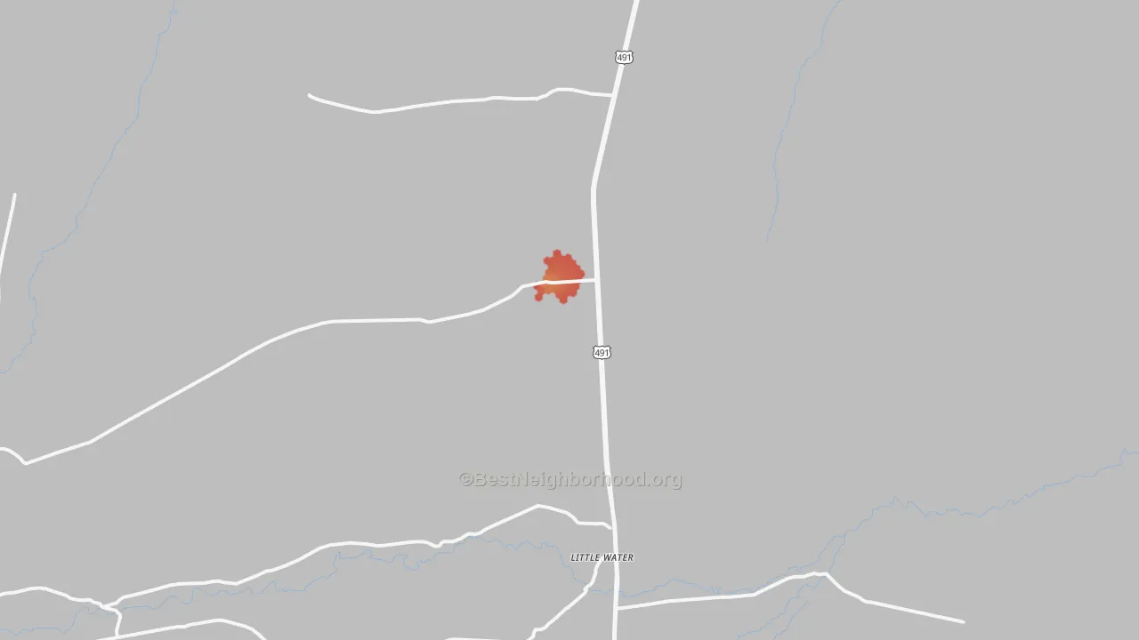 Walk Grade map of Little Water, NM, walkable areas in green and car-dependent areas in red