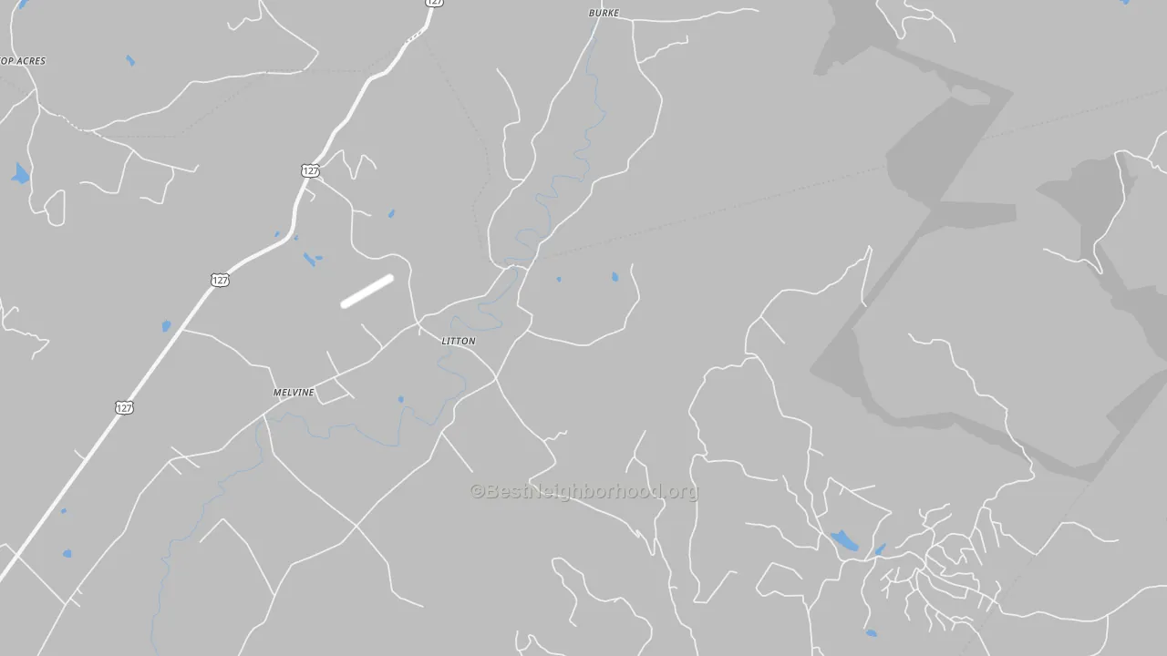 Walk Grade map of Litton, TN, walkable areas in green and car-dependent areas in red