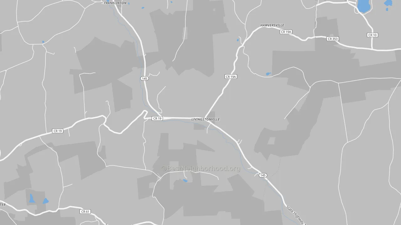 Walk Grade map of Livingstonville, NY, walkable areas in green and car-dependent areas in red