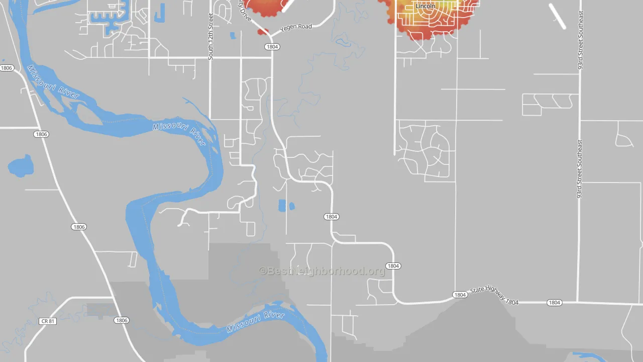 Walk Grade map of Livona, ND, walkable areas in green and car-dependent areas in red