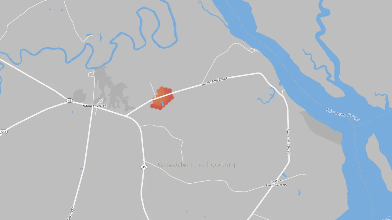 Walk Grade map of Lloyd Crossroads, NC, walkable areas in green and car-dependent areas in red