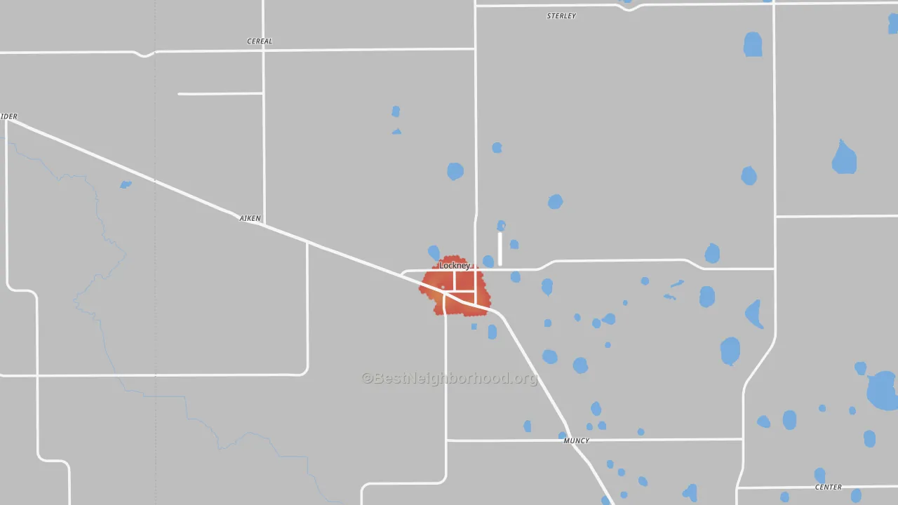 Walk Grade map of Lockney, TX, walkable areas in green and car-dependent areas in red