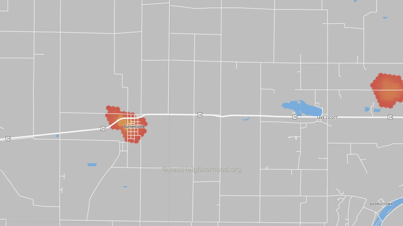 Walk Grade map of Lockport, IN, walkable areas in green and car-dependent areas in red
