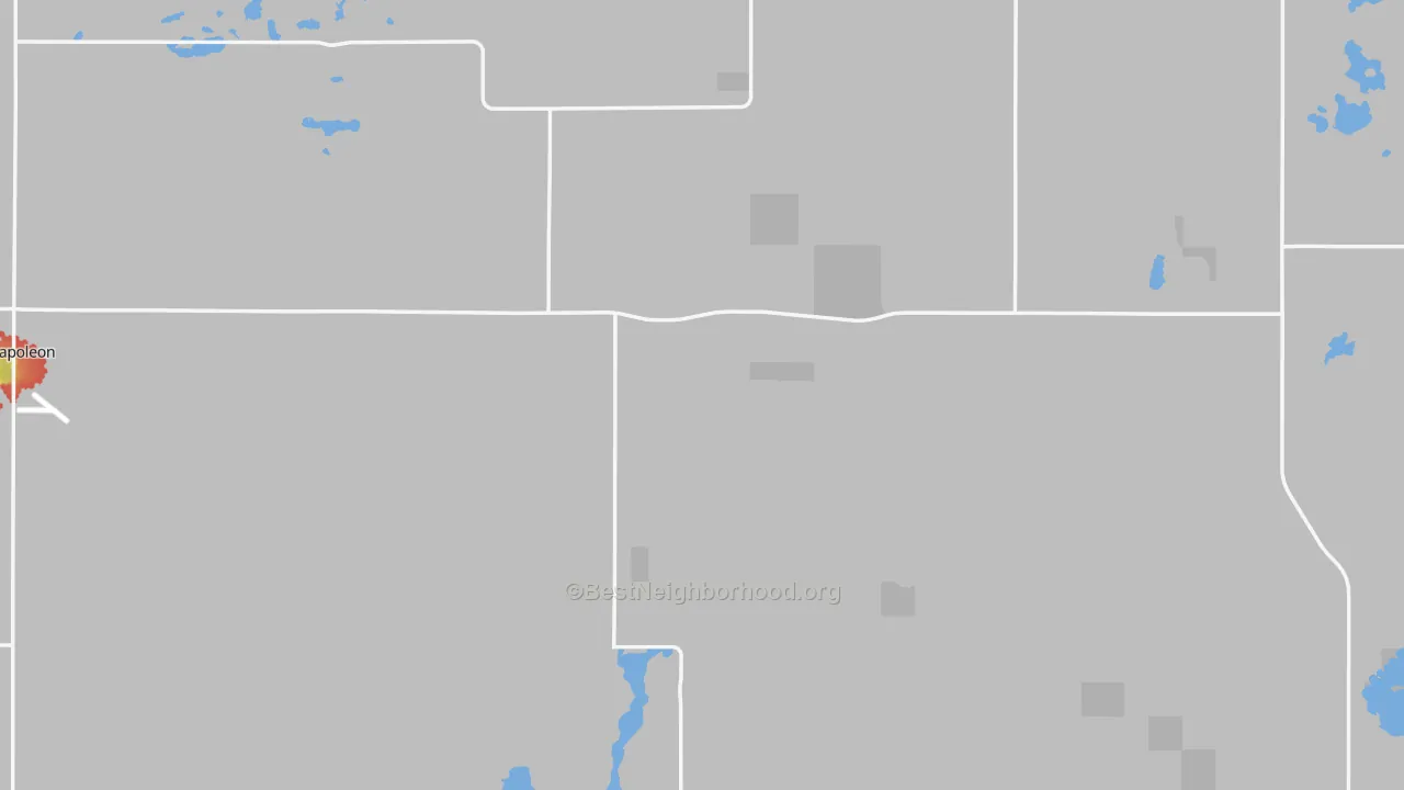 Walk Grade map of Logan County, ND, walkable areas in green and car-dependent areas in red