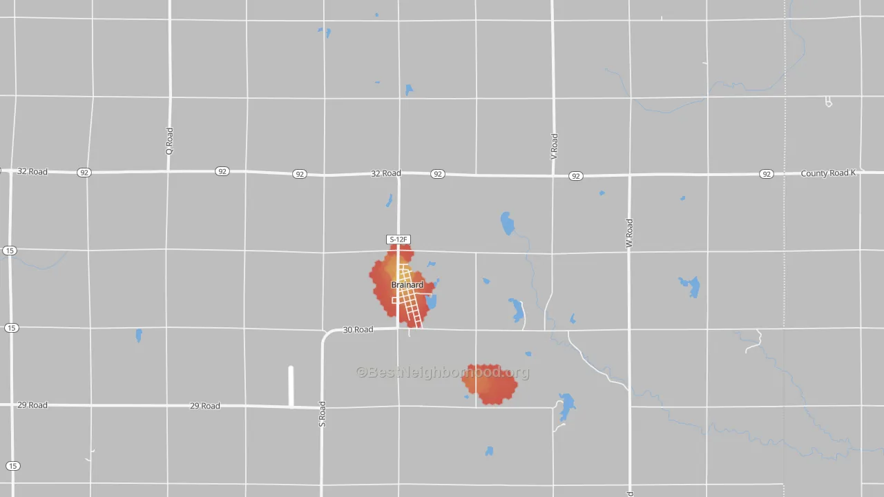 Walk Grade map of Loma, NE, walkable areas in green and car-dependent areas in red