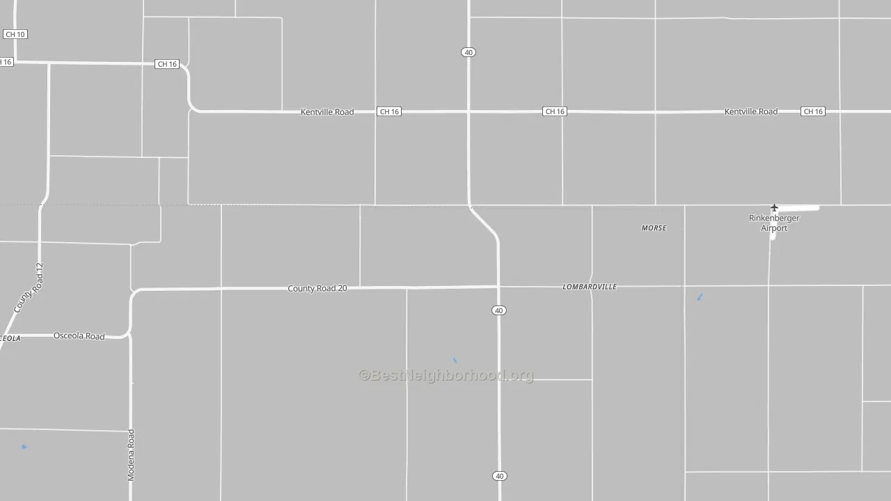 Walk Grade map of Lombardville, IL, walkable areas in green and car-dependent areas in red