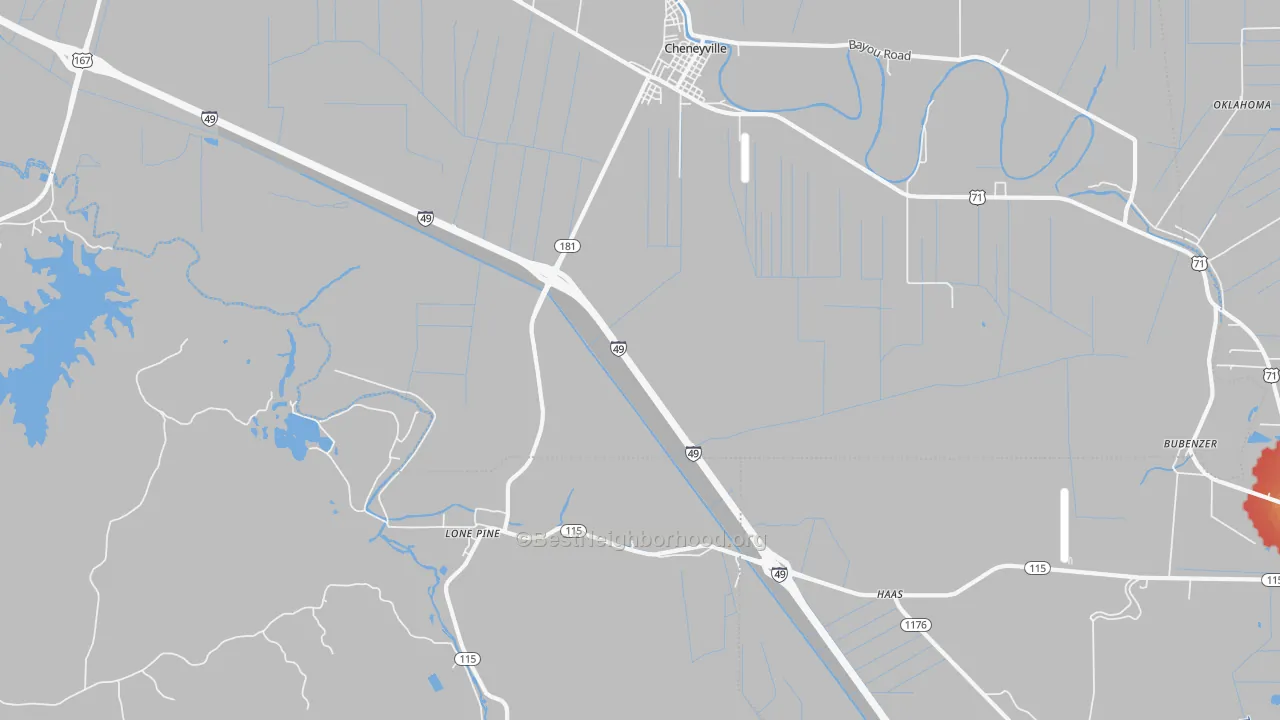 Walk Grade map of Lone Pine, LA, walkable areas in green and car-dependent areas in red