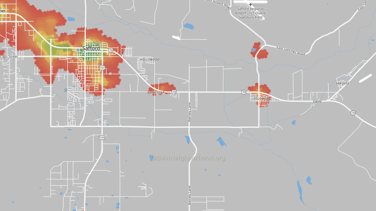 Walk Grade map of Lone Star, AZ, walkable areas in green and car-dependent areas in red