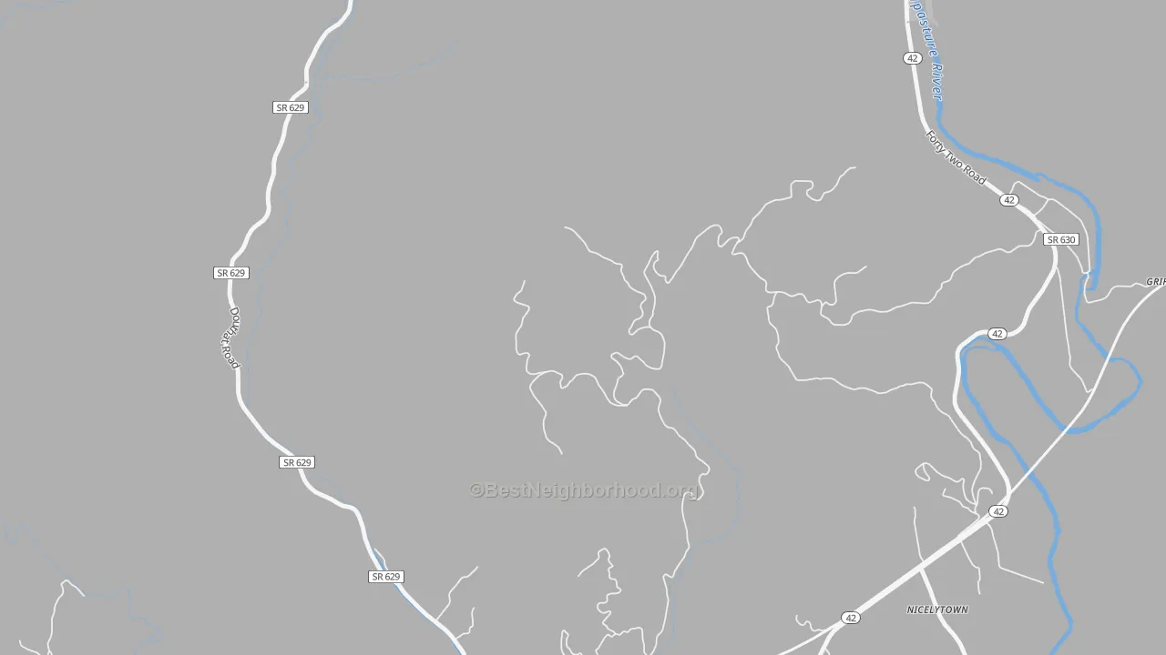 Walk Grade map of Longdale, VA, walkable areas in green and car-dependent areas in red
