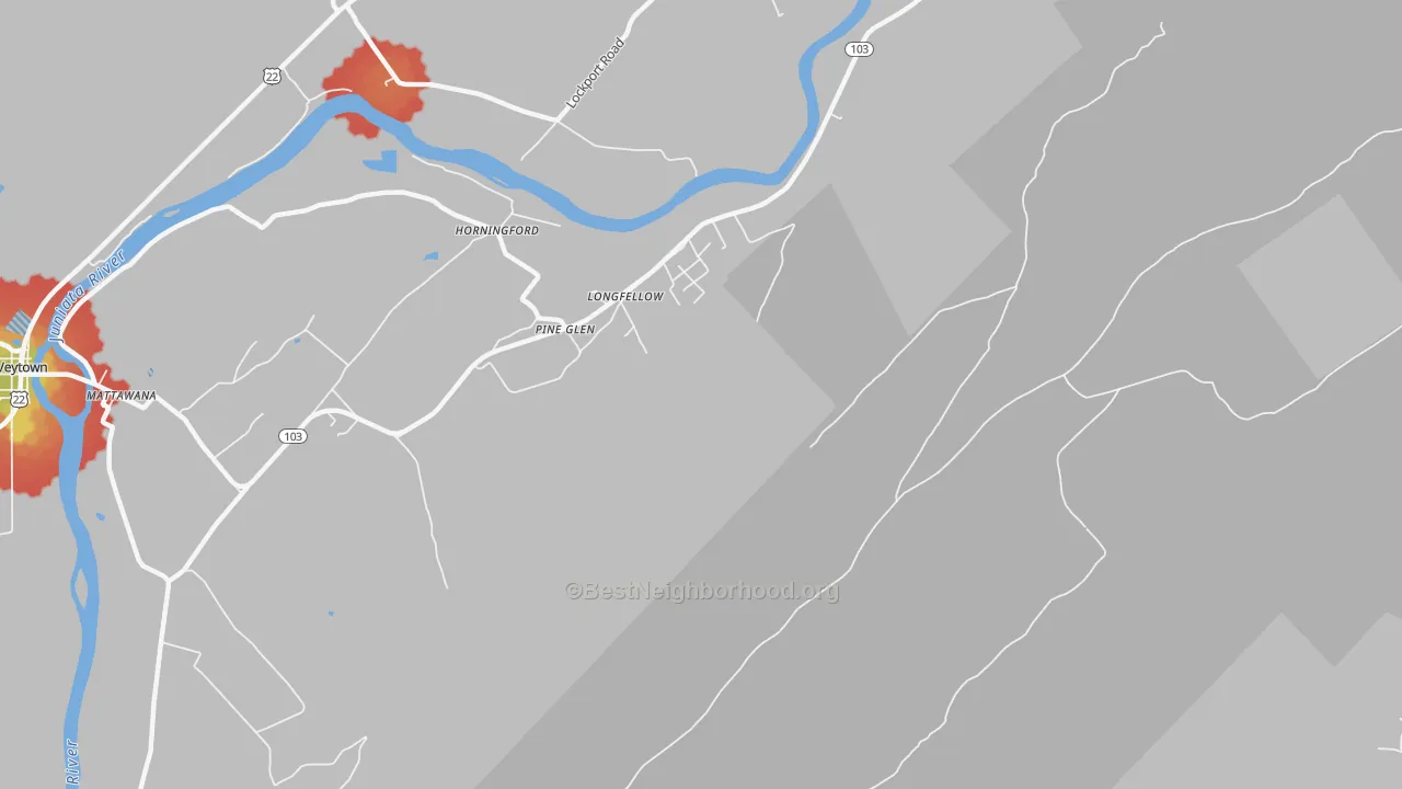 Walk Grade map of Longfellow, PA, walkable areas in green and car-dependent areas in red