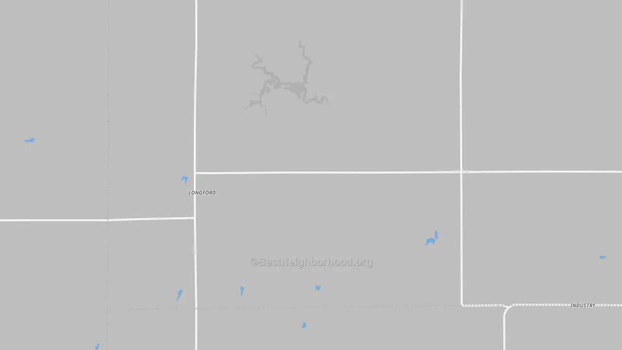Walk Grade map of Longford, KS, walkable areas in green and car-dependent areas in red