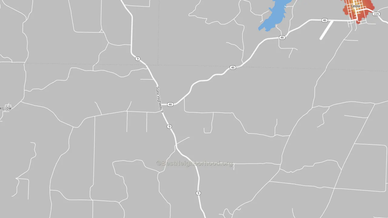 Walk Grade map of Lono, AR, walkable areas in green and car-dependent areas in red