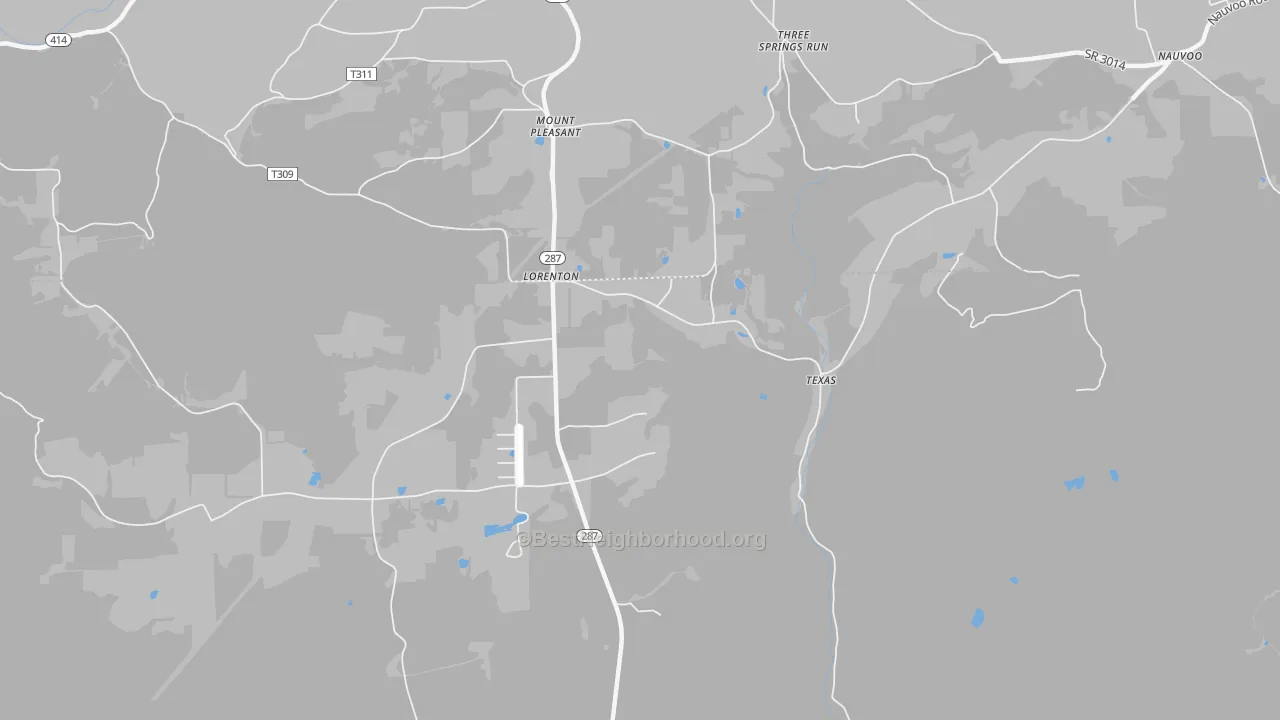 Walk Grade map of Lorenton, PA, walkable areas in green and car-dependent areas in red