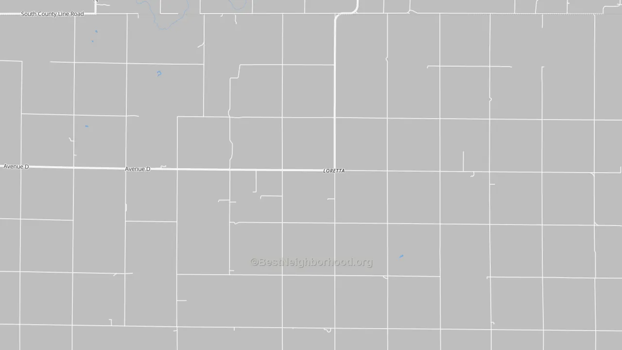 Walk Grade map of Loretta, KS, walkable areas in green and car-dependent areas in red