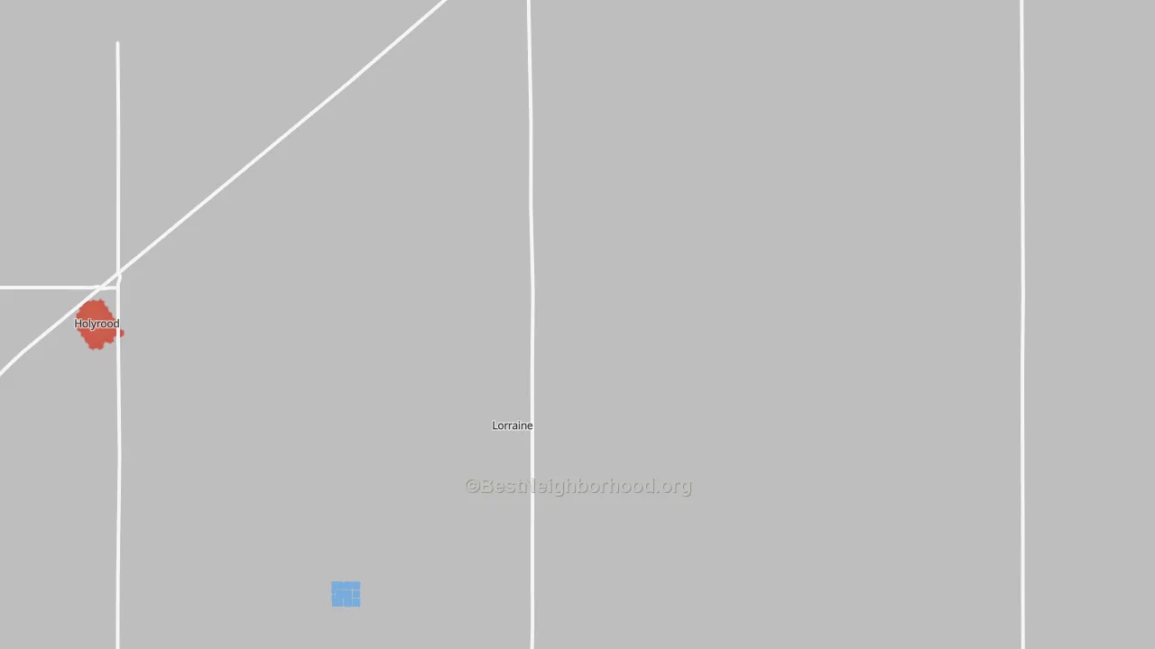 Walk Grade map of Lorraine, KS, walkable areas in green and car-dependent areas in red
