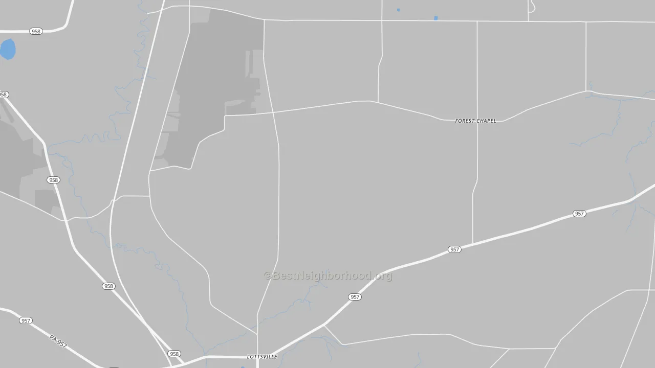 Walk Grade map of Lottsville, PA, walkable areas in green and car-dependent areas in red