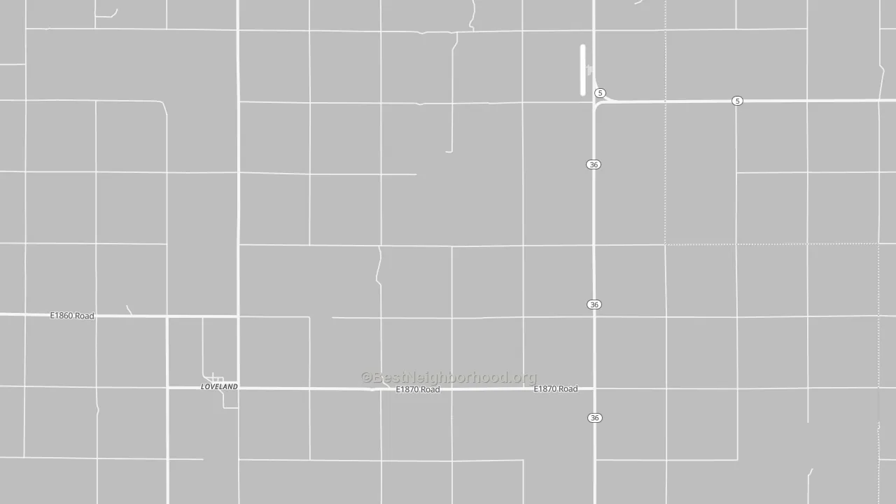 Walk Grade map of Loveland, OK, walkable areas in green and car-dependent areas in red