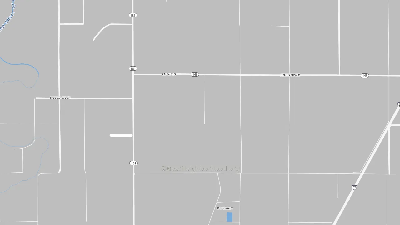 Walk Grade map of Lowden, AR, walkable areas in green and car-dependent areas in red