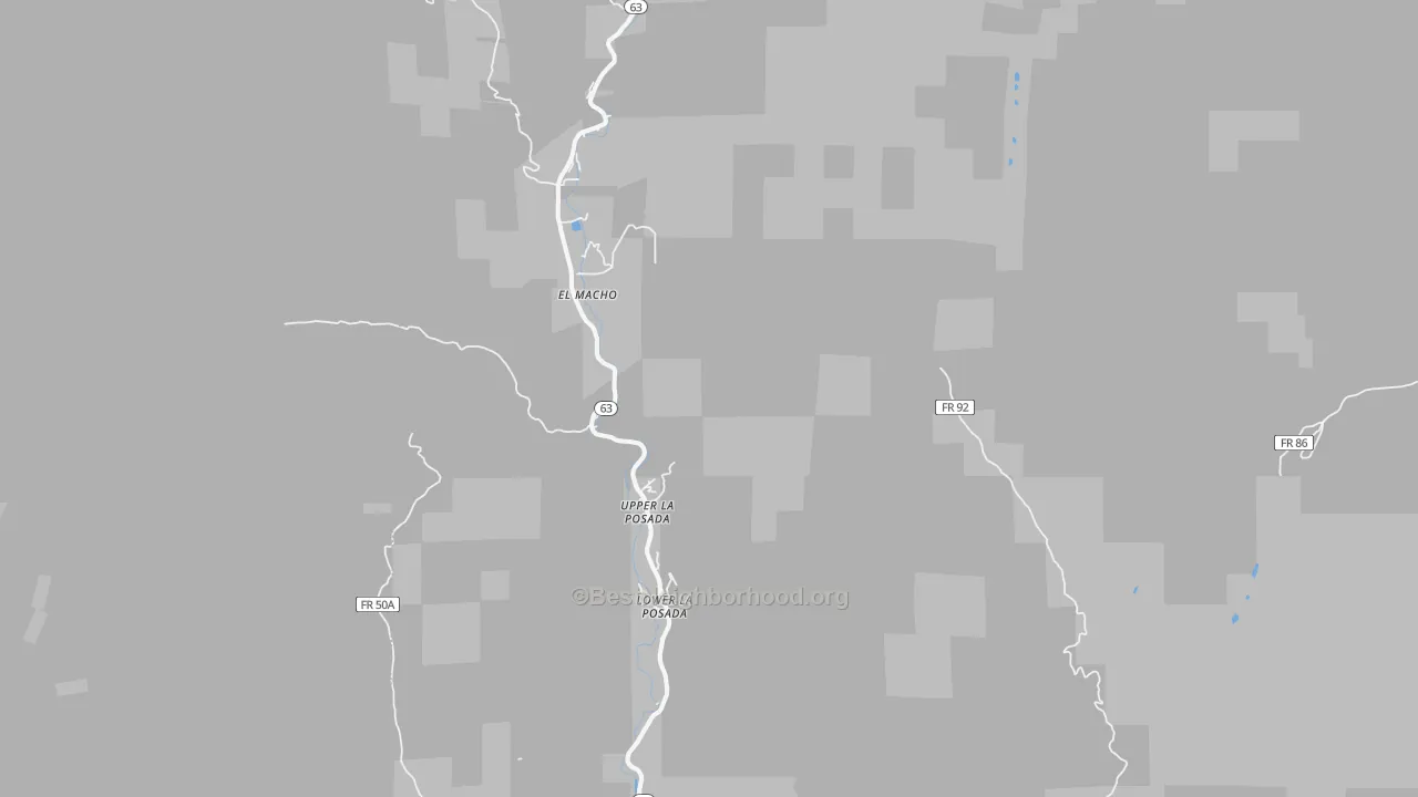 Walk Grade map of Lower La Posada, NM, walkable areas in green and car-dependent areas in red