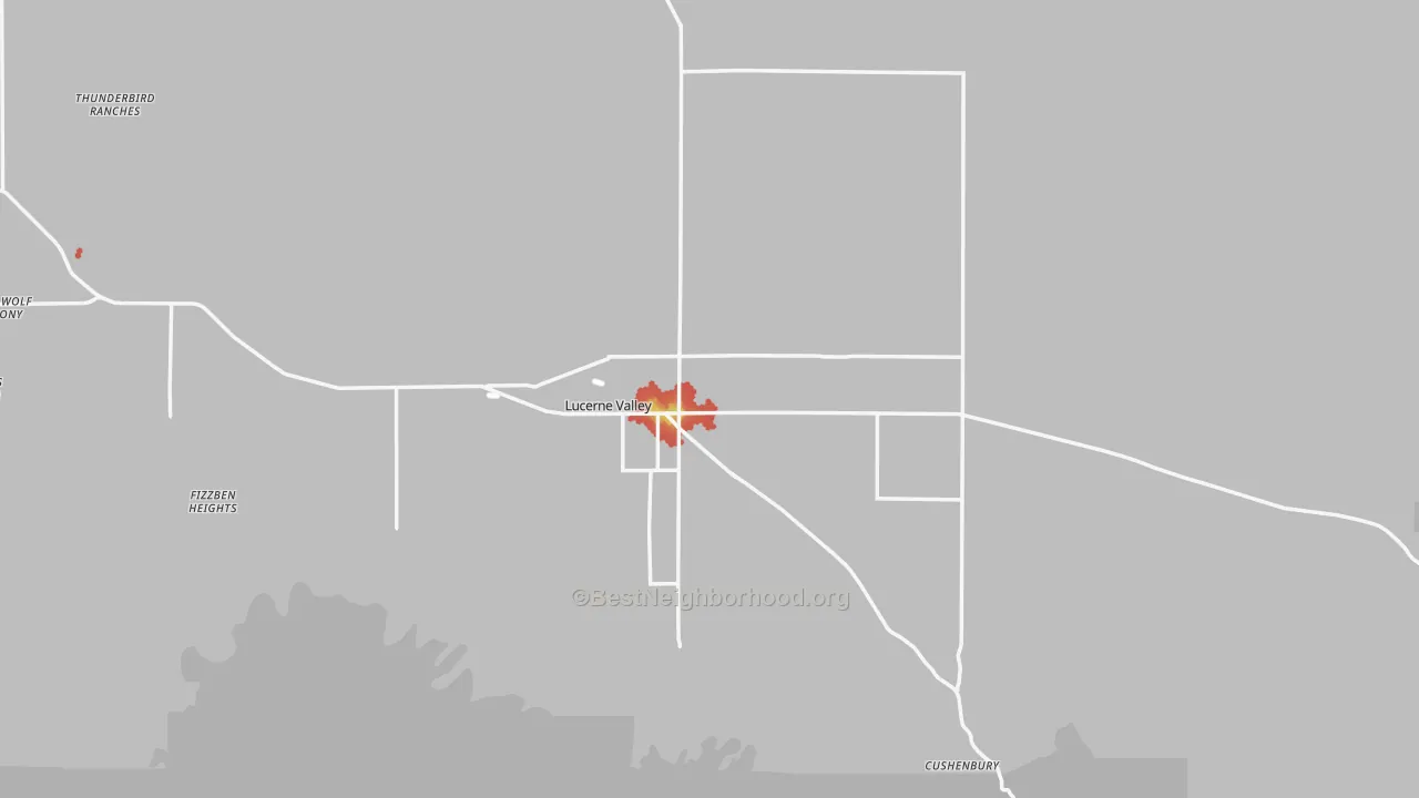 Walk Grade map of Lucerne Valley, CA, walkable areas in green and car-dependent areas in red