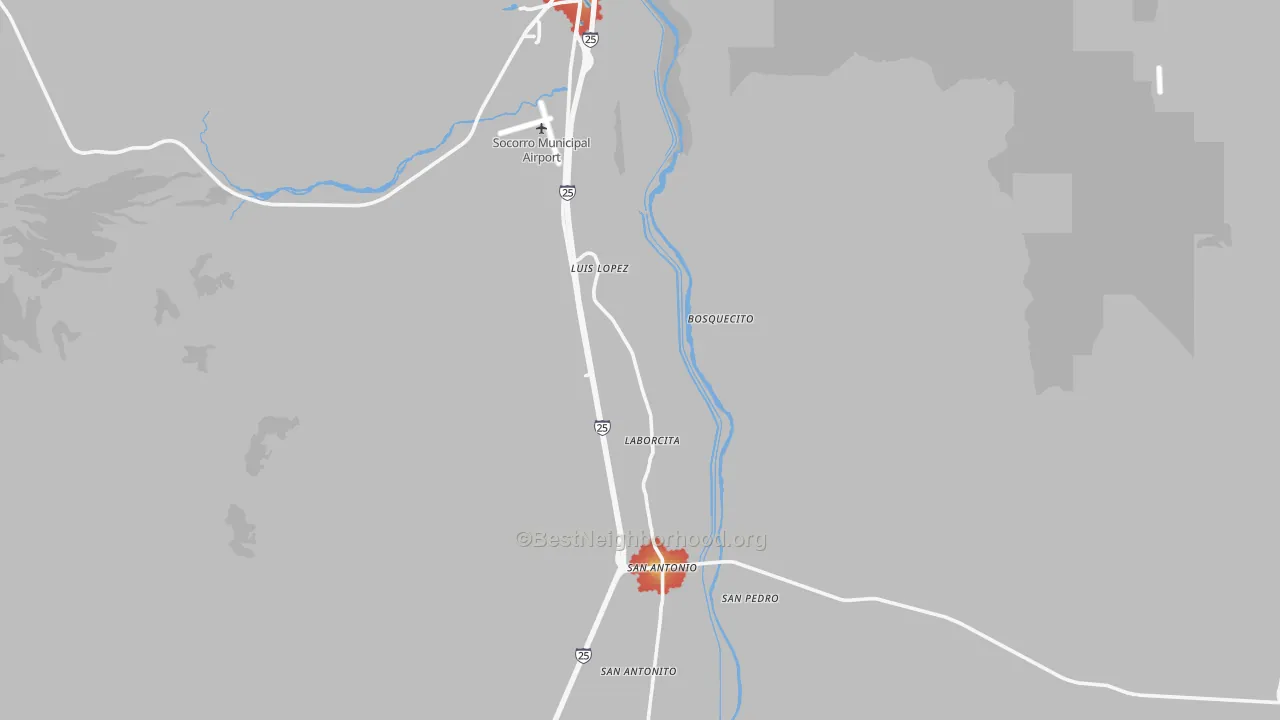 Walk Grade map of Luis Lopez, NM, walkable areas in green and car-dependent areas in red