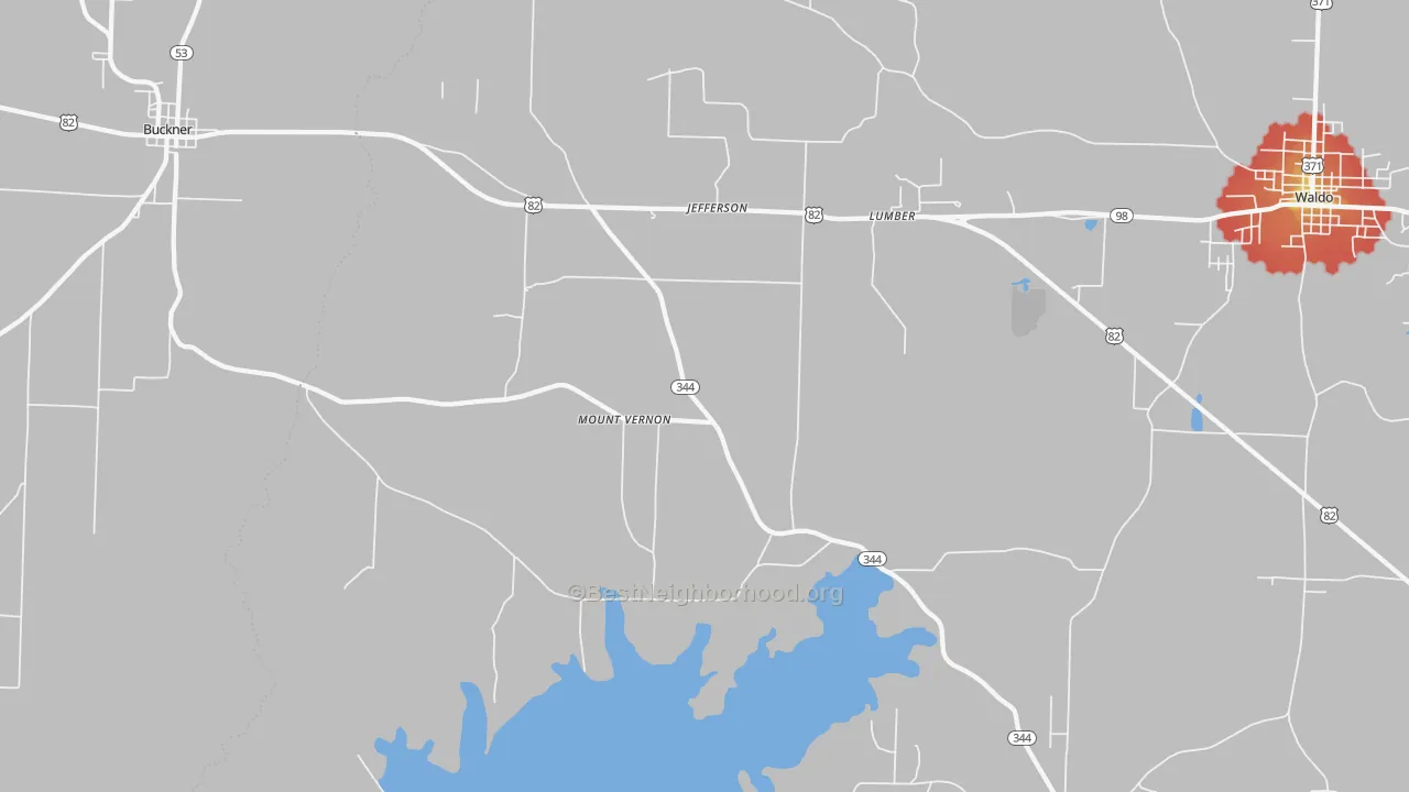 Walk Grade map of Lumber, AR, walkable areas in green and car-dependent areas in red