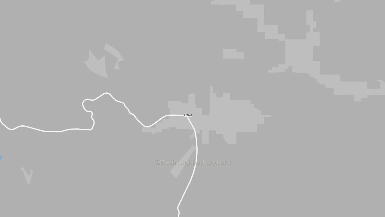 Walk Grade map of Luna, NM, walkable areas in green and car-dependent areas in red