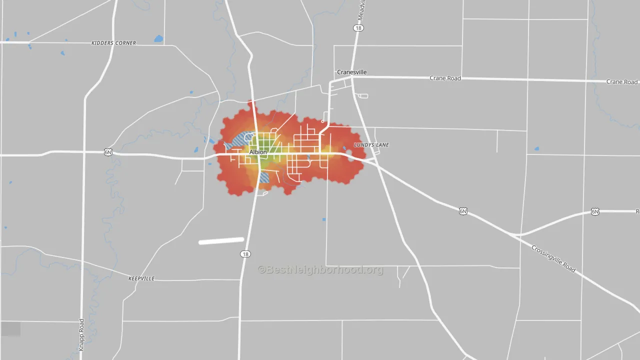 Walk Grade map of Lundys Lane, PA, walkable areas in green and car-dependent areas in red