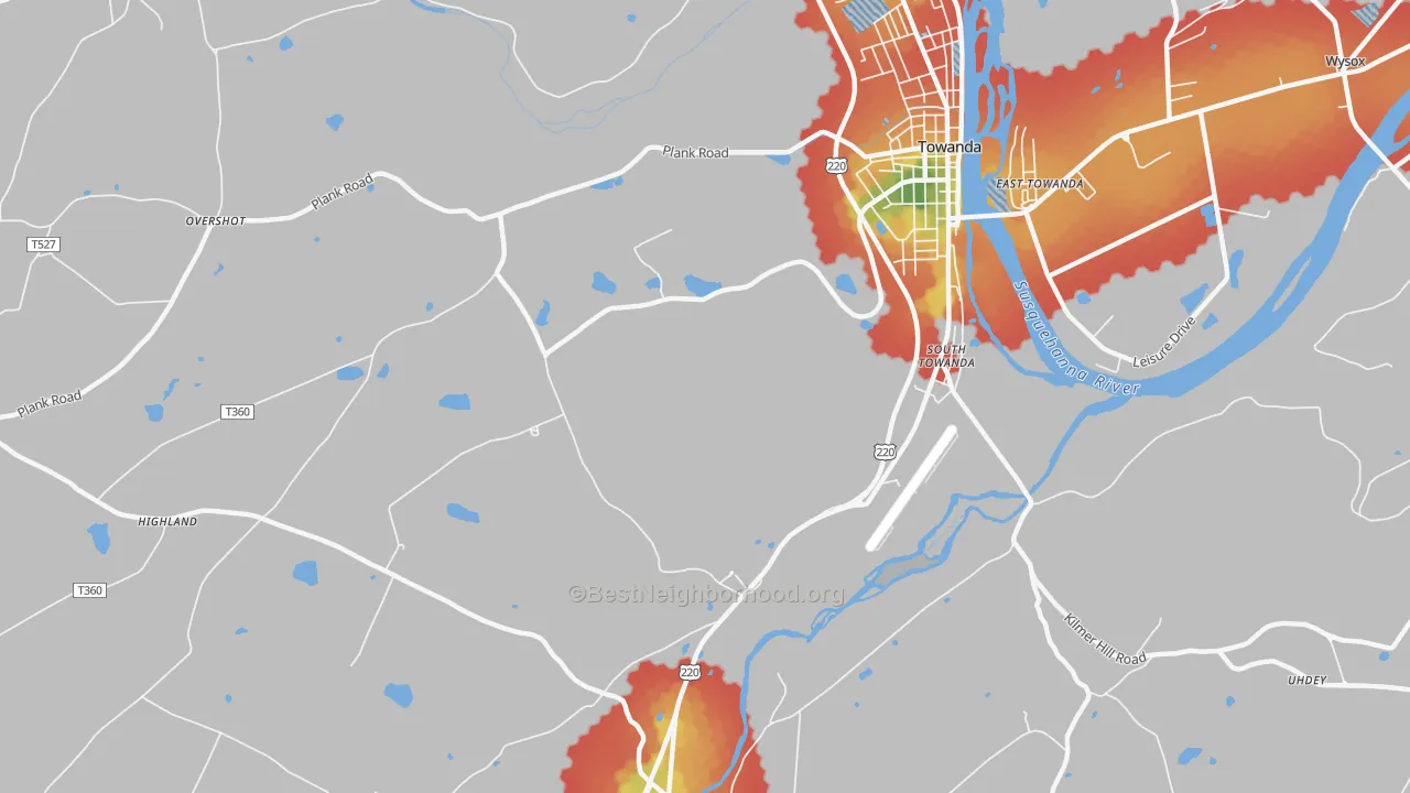 Walk Grade map of Luthers Mills, PA, walkable areas in green and car-dependent areas in red