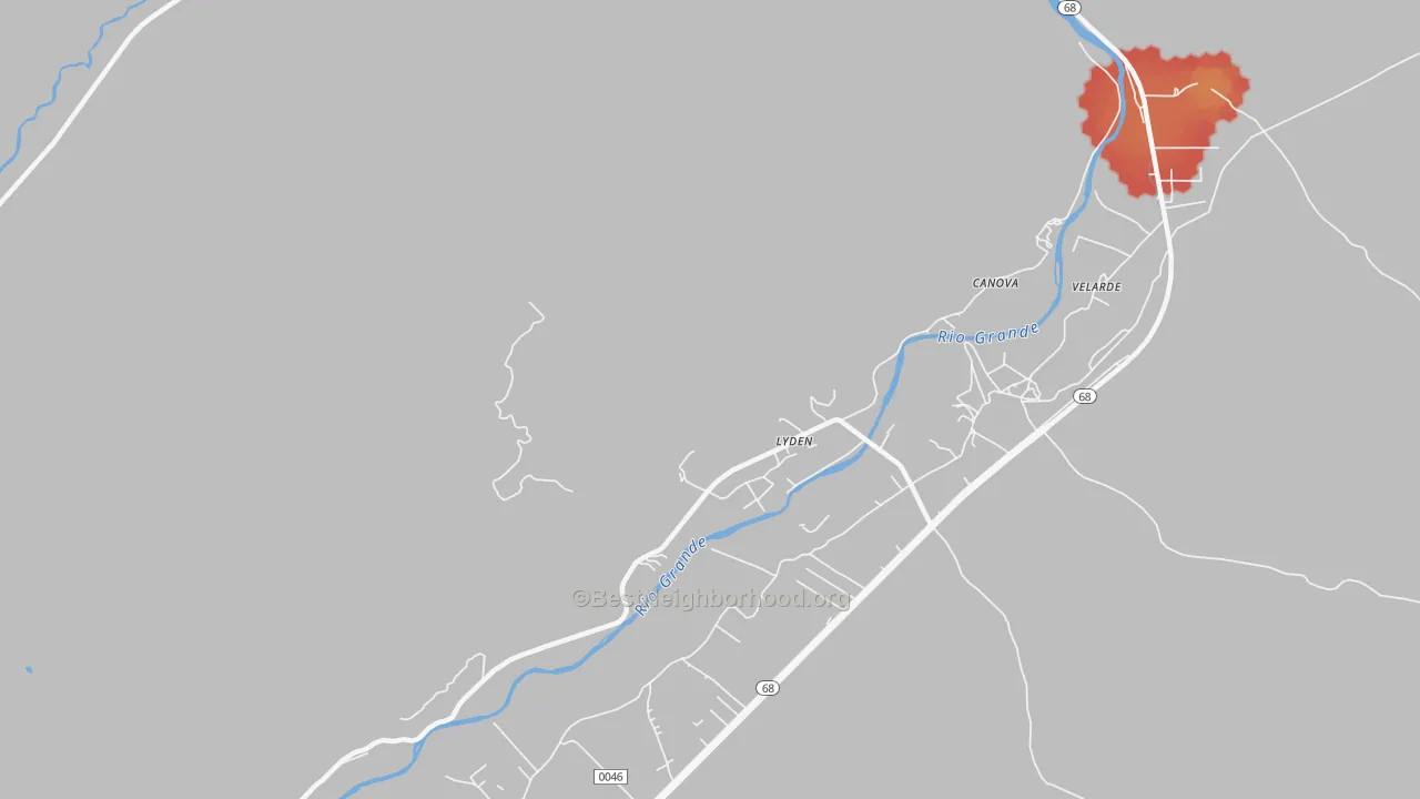 Walk Grade map of Lyden, NM, walkable areas in green and car-dependent areas in red