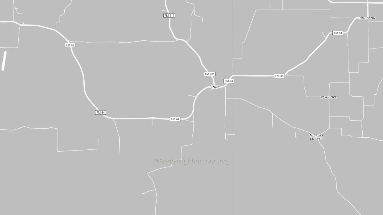 Walk Grade map of Lydia, TX, walkable areas in green and car-dependent areas in red