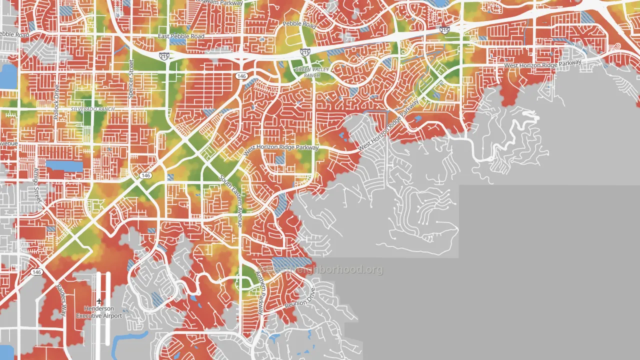 Walk Grade map of Macdonald Ranch, Henderson, NV, walkable areas in green and car-dependent areas in red