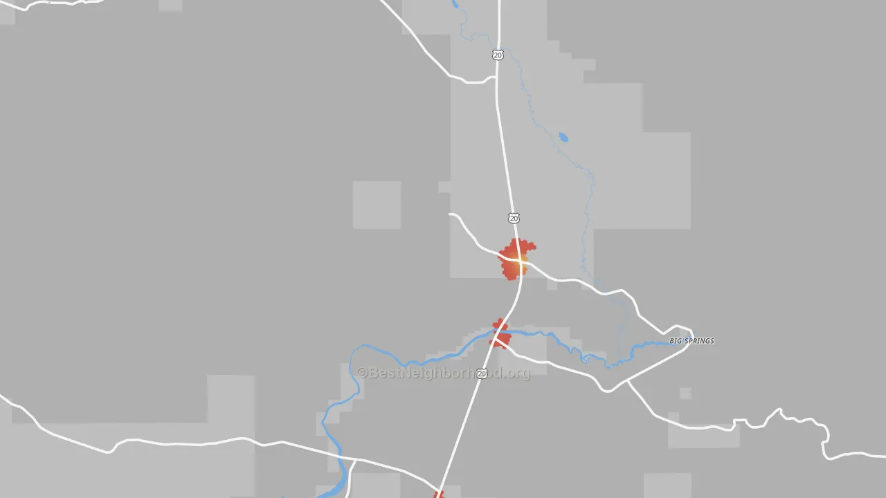 Walk Grade map of Macks Inn, ID, walkable areas in green and car-dependent areas in red