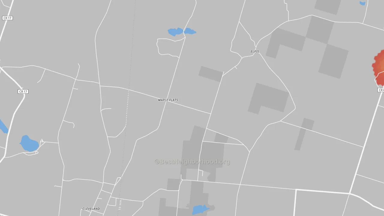 Walk Grade map of Madison Center, NY, walkable areas in green and car-dependent areas in red