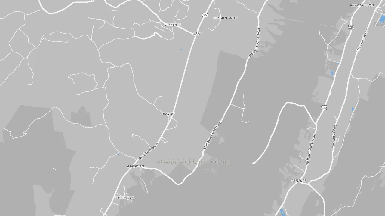 Walk Grade map of Madley, PA, walkable areas in green and car-dependent areas in red