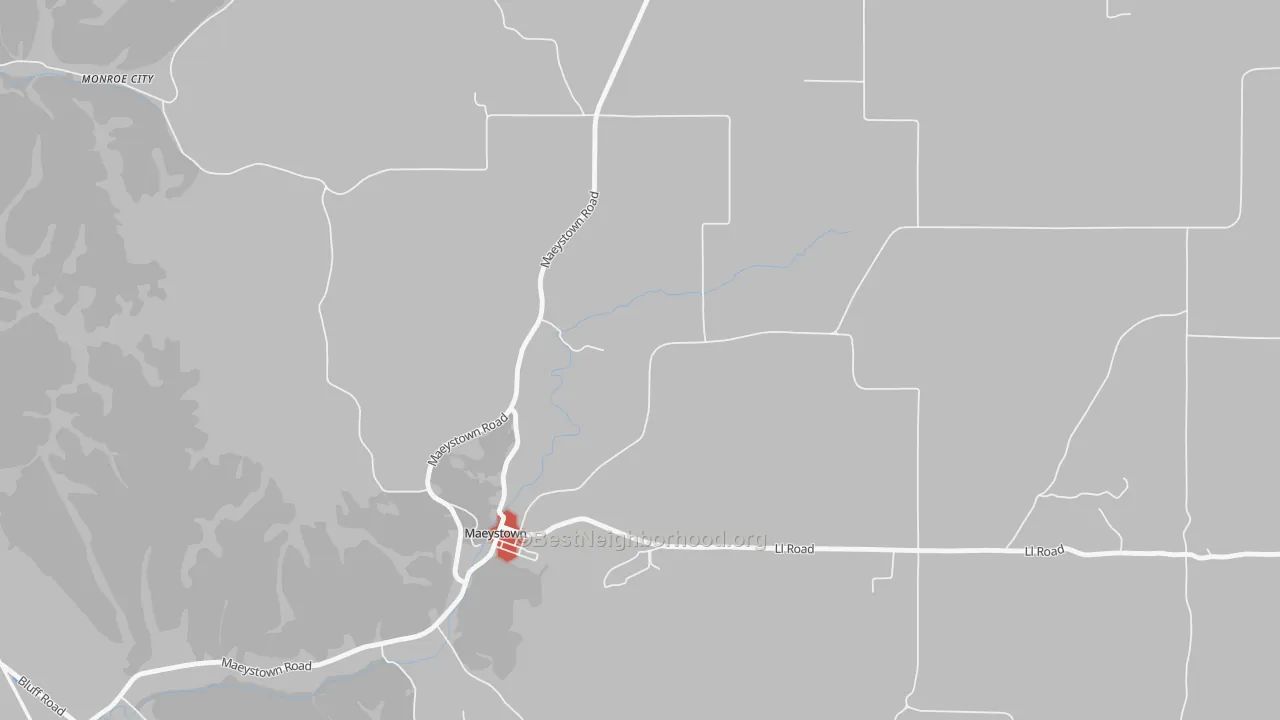 Walk Grade map of Madonnaville, IL, walkable areas in green and car-dependent areas in red