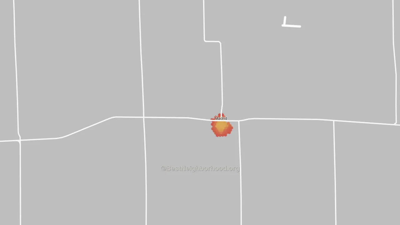 Walk Grade map of Madrid, NE, walkable areas in green and car-dependent areas in red