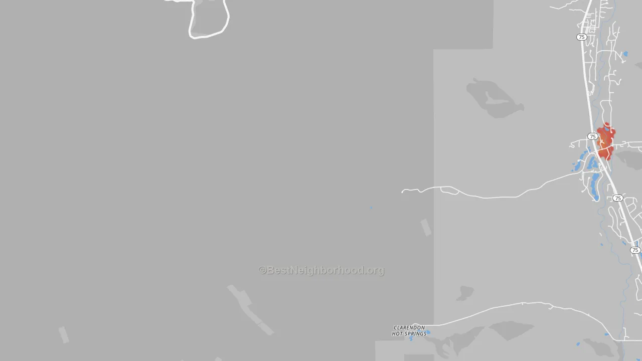 Walk Grade map of Magic City, ID, walkable areas in green and car-dependent areas in red