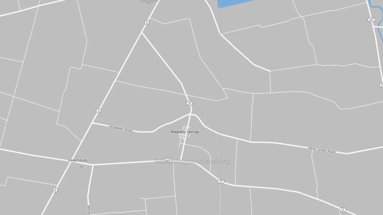 Walk Grade map of Magnetic Springs, OH, walkable areas in green and car-dependent areas in red