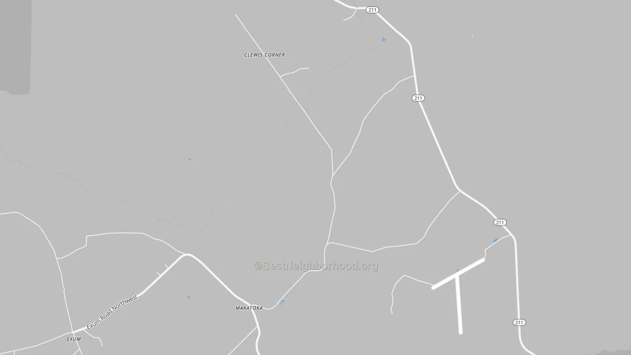 Walk Grade map of Makatoka, NC, walkable areas in green and car-dependent areas in red