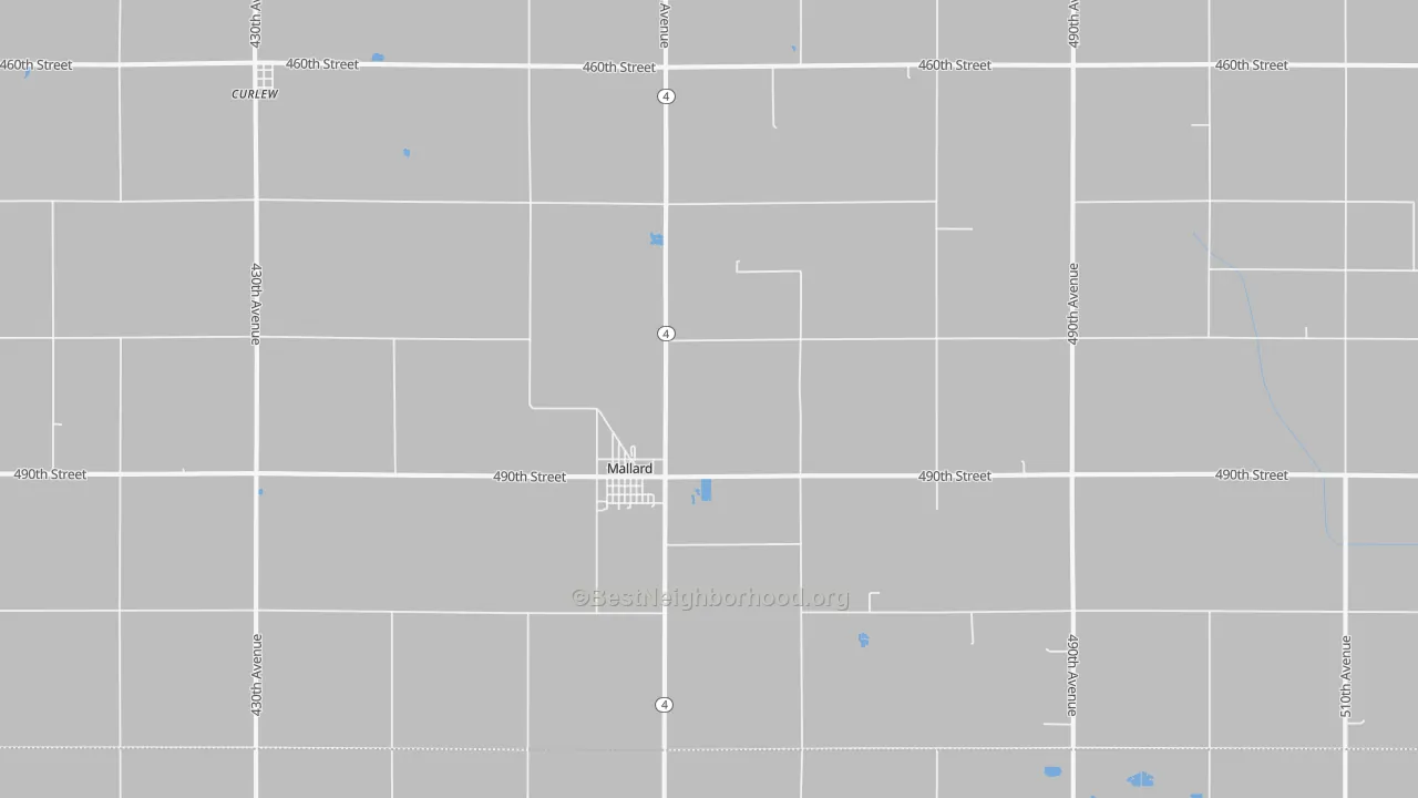 Walk Grade map of Mallard, IA, walkable areas in green and car-dependent areas in red
