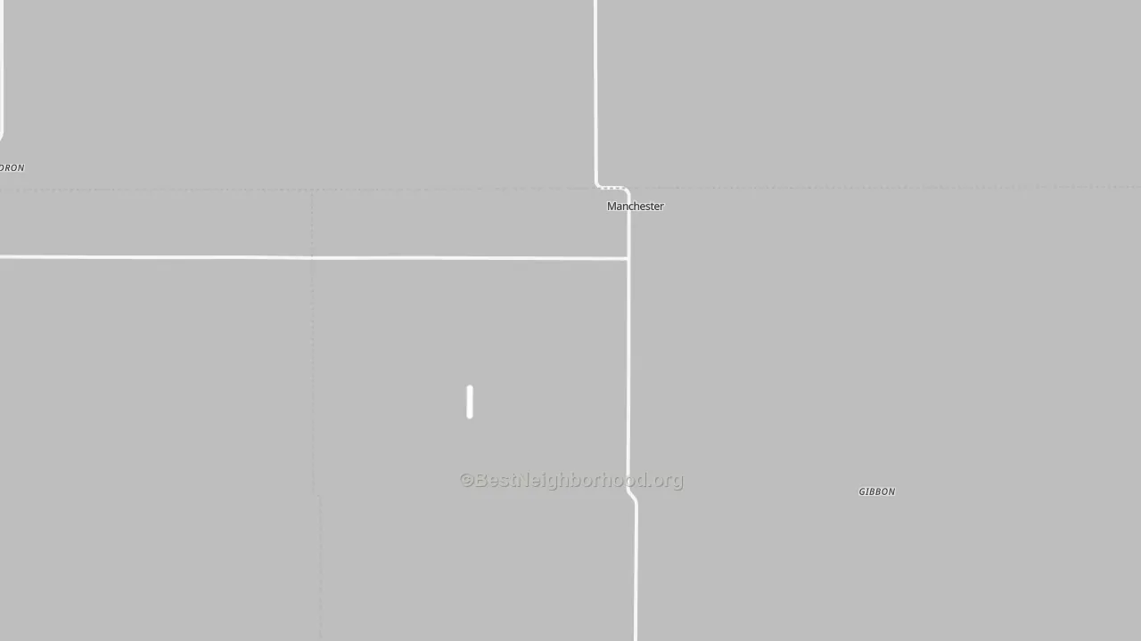 Walk Grade map of Manchester, OK, walkable areas in green and car-dependent areas in red