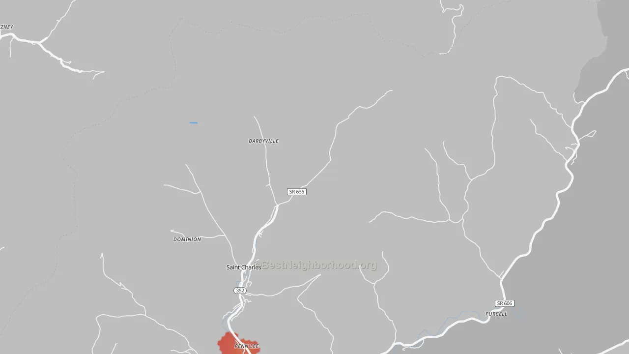Walk Grade map of Maness, VA, walkable areas in green and car-dependent areas in red