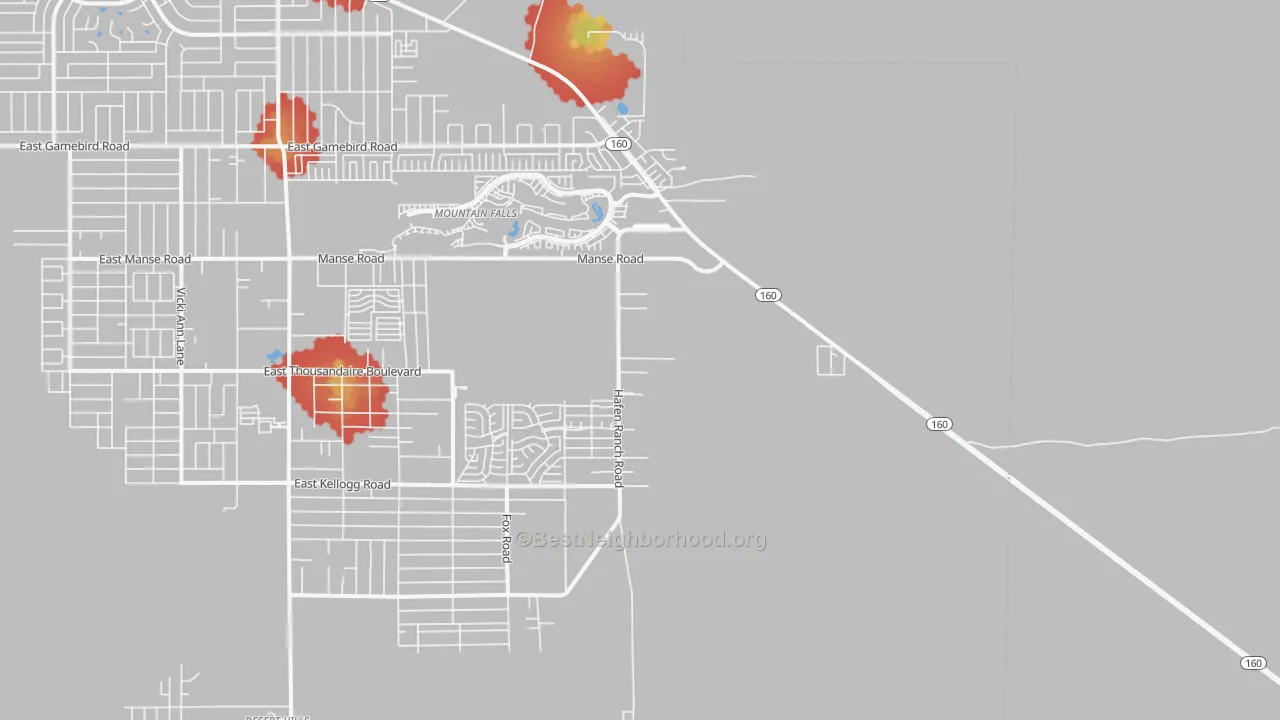 Walk Grade map of Manse, NV, walkable areas in green and car-dependent areas in red