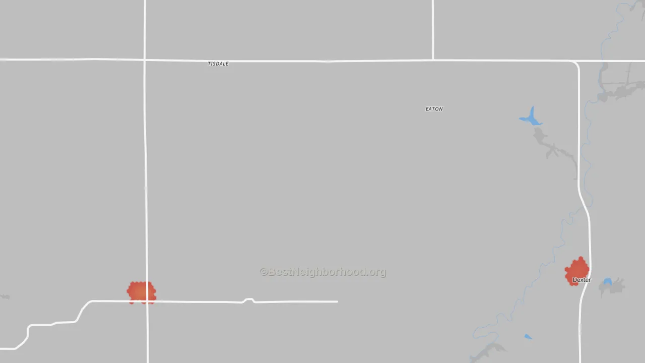 Walk Grade map of Maple City, KS, walkable areas in green and car-dependent areas in red