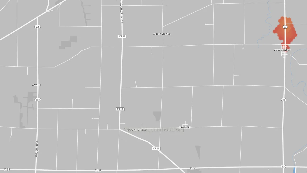 Walk Grade map of Maple Grove, OH, walkable areas in green and car-dependent areas in red