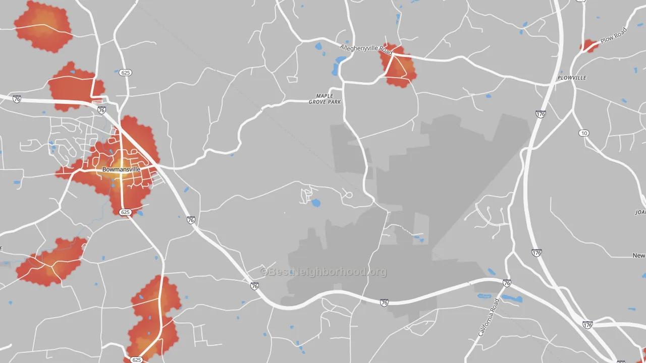 Walk Grade map of Maple Grove Park, PA, walkable areas in green and car-dependent areas in red