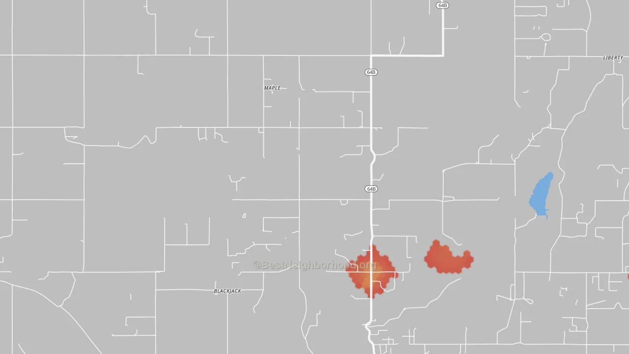 Walk Grade map of Maple, OK, walkable areas in green and car-dependent areas in red